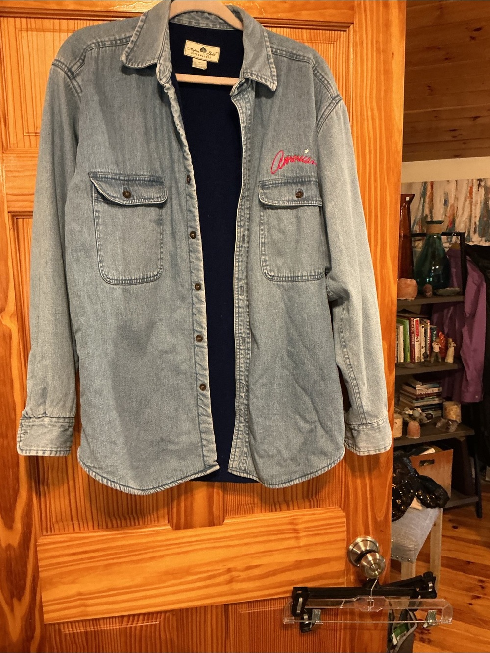 Classic Light Blue Denim Button-Down Shirt -with American logo